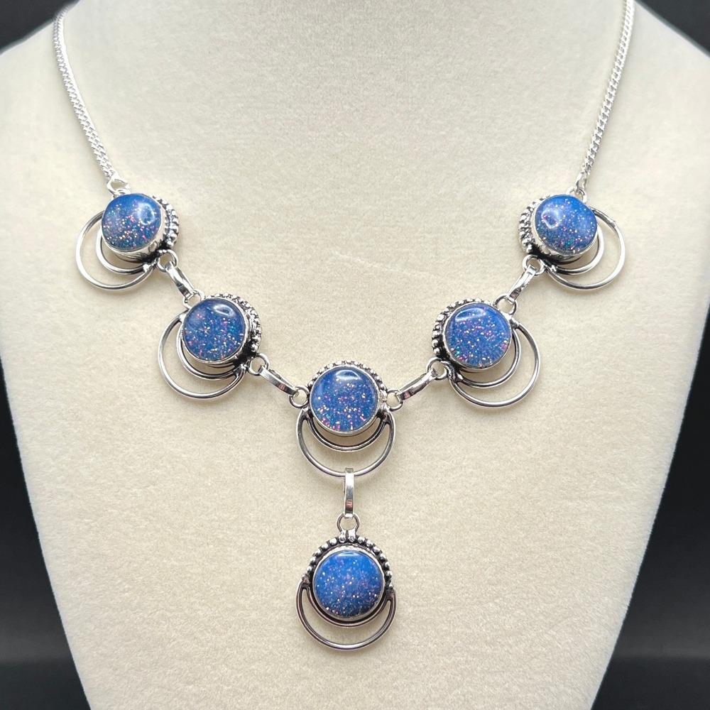 Artisan Celestial Necklace Silver Tone Blue Opalite Ethereal Whimsygoth Witchy